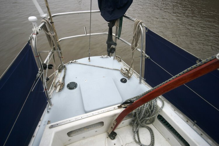 Morgan Giles for sale The stern deck - With a large stern locker, outboard stowage etc
