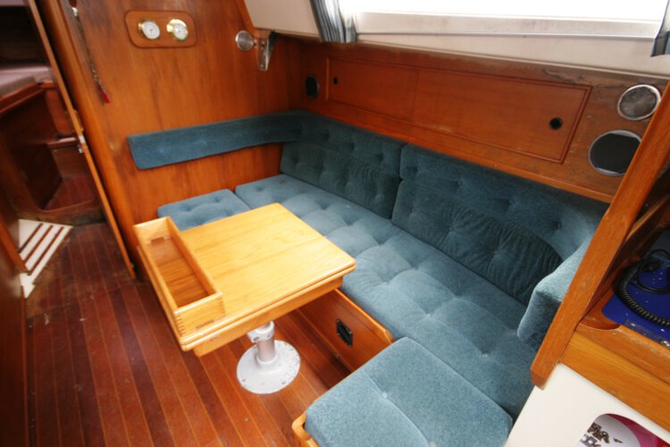 Halmatic 30for sale Saloon view - This is the starboard side settee which can be either a single berth, or it will convert to a double if required