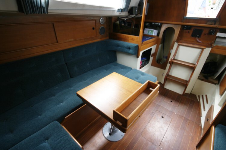 Halmatic 30for sale Saloon view - Another view of the settee berth and saloon table.