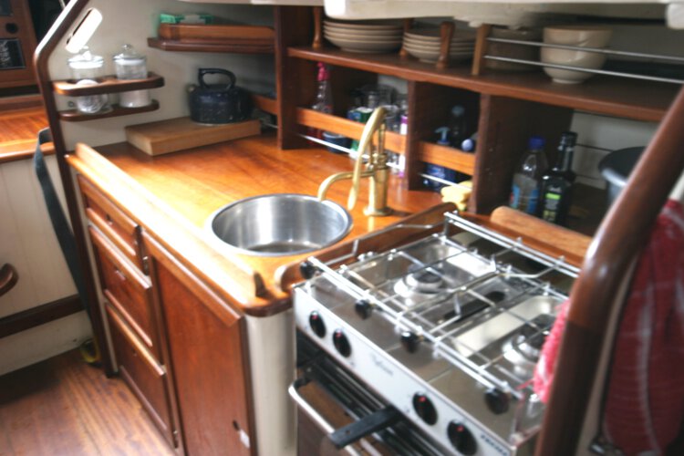 Wooden Classic Gaff cutterfor sale The galley - Well equipped with ample storage space