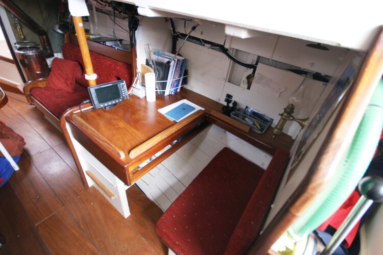Wooden Classic Gaff cutterfor sale The navigation station - Situated on the starboard side of the saloon