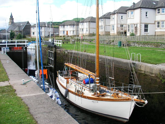 Wooden Classic Gaff cutterfor sale In the Crinan canal - Owners picture