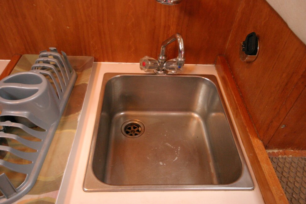 Westerly Corsair Mk 1for sale Sink - Closeup view. Hot and cold pressurised water.