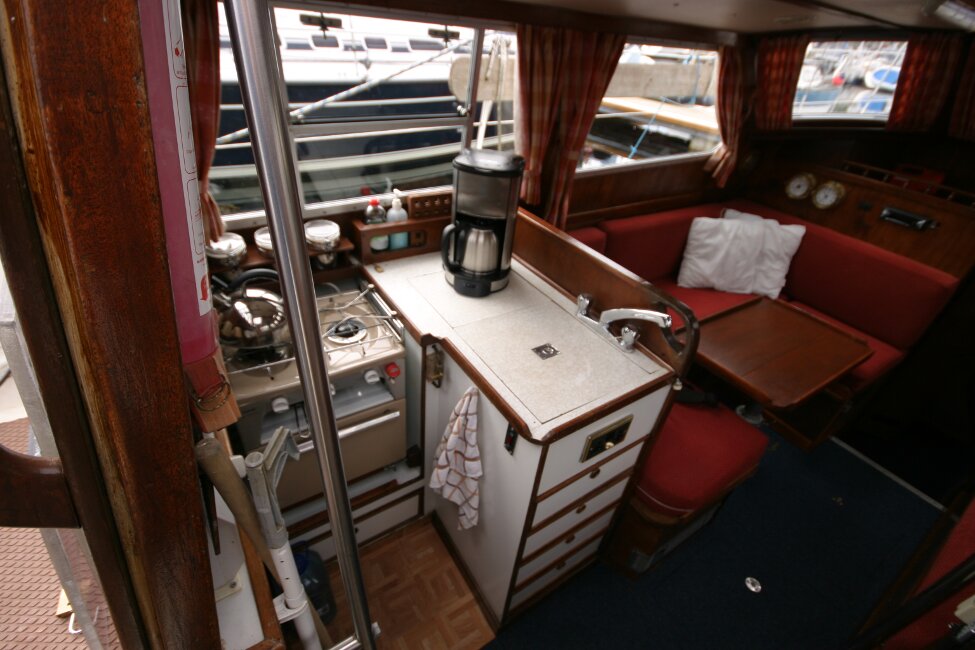 Trident Voyager 35for sale Saloon from companionway - Looking to port