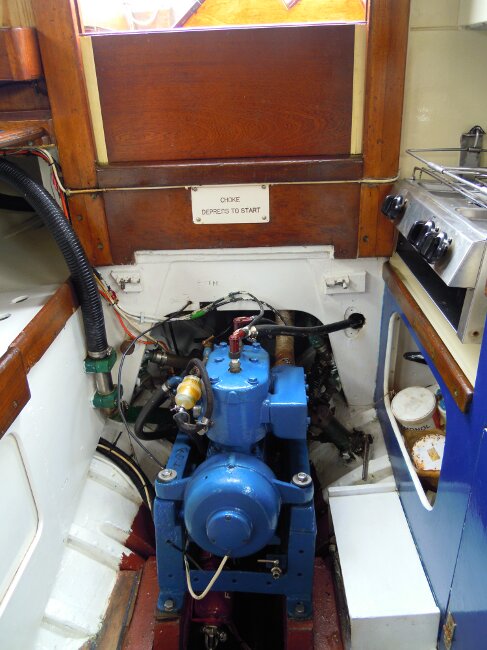 Wooden Classic 29 foot Bermudan Sloopfor sale Engine, beneath companionway steps. - Owner's photo