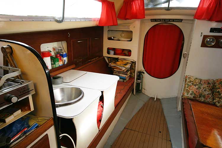 Van de Stadt Pioneer 9for sale Another saloon view - Showing the tables over the port side saloon berth, these fold away when not in use.