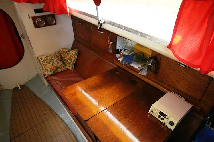 Van de Stadt Pioneer 9for sale View of the starboard berth - Showing two tables which stow away when not in use