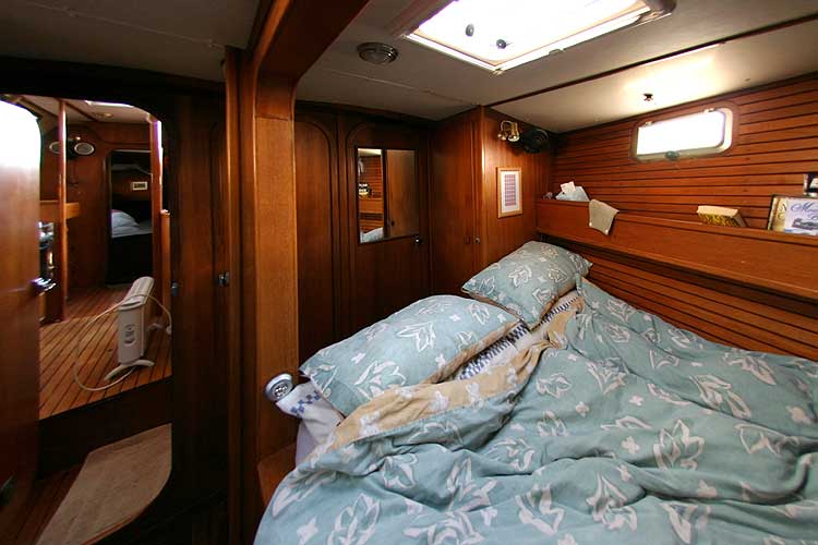 Jeanneau Trinidad 48 Ketchfor sale Double berth view forward - two doors access the saloon/galley area and one to the main heads.